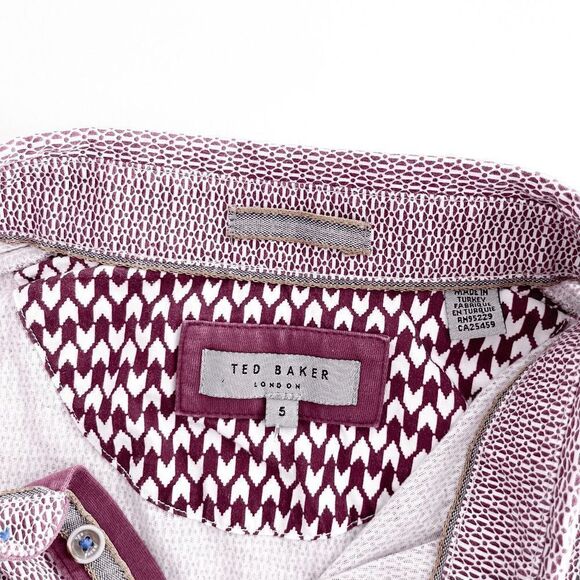 Ted Baker Mens Geometric Short Sleeve Pocket Cotton Polo Shirt Maroon Size XL - Picture 3 of 6